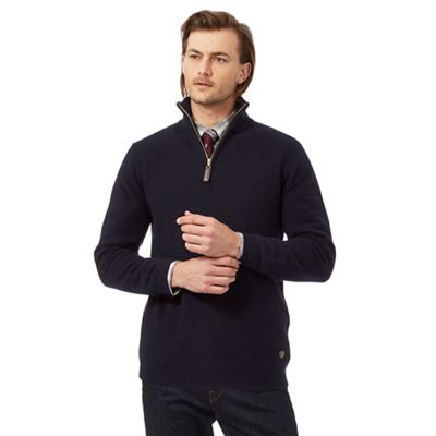 Hammond & Co. by Patrick Grant Navy textured funnel neck sweater
